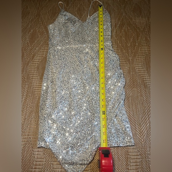 Crystal Sky Women's Silver Sequin Sparkle Spaghetti Strap V Neck Dress,Size M - Picture 6 of 12